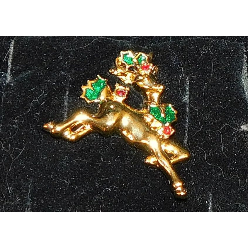 Vintage Avon Holiday Reindeer Holly Brooch