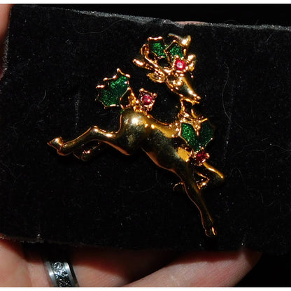 Vintage Avon Holiday Reindeer Holly Brooch