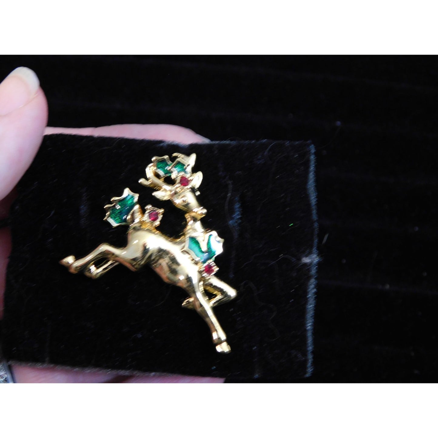 Vintage Avon Holiday Reindeer Holly Brooch