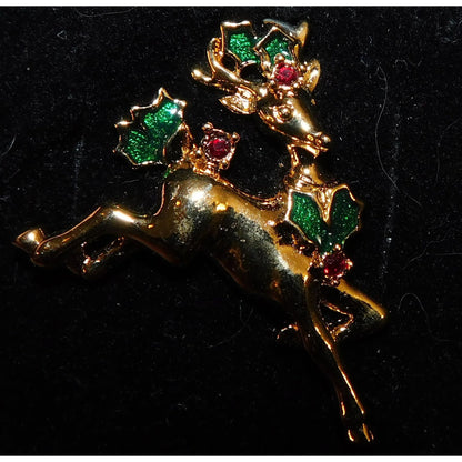 Vintage Avon Holiday Reindeer Holly Brooch
