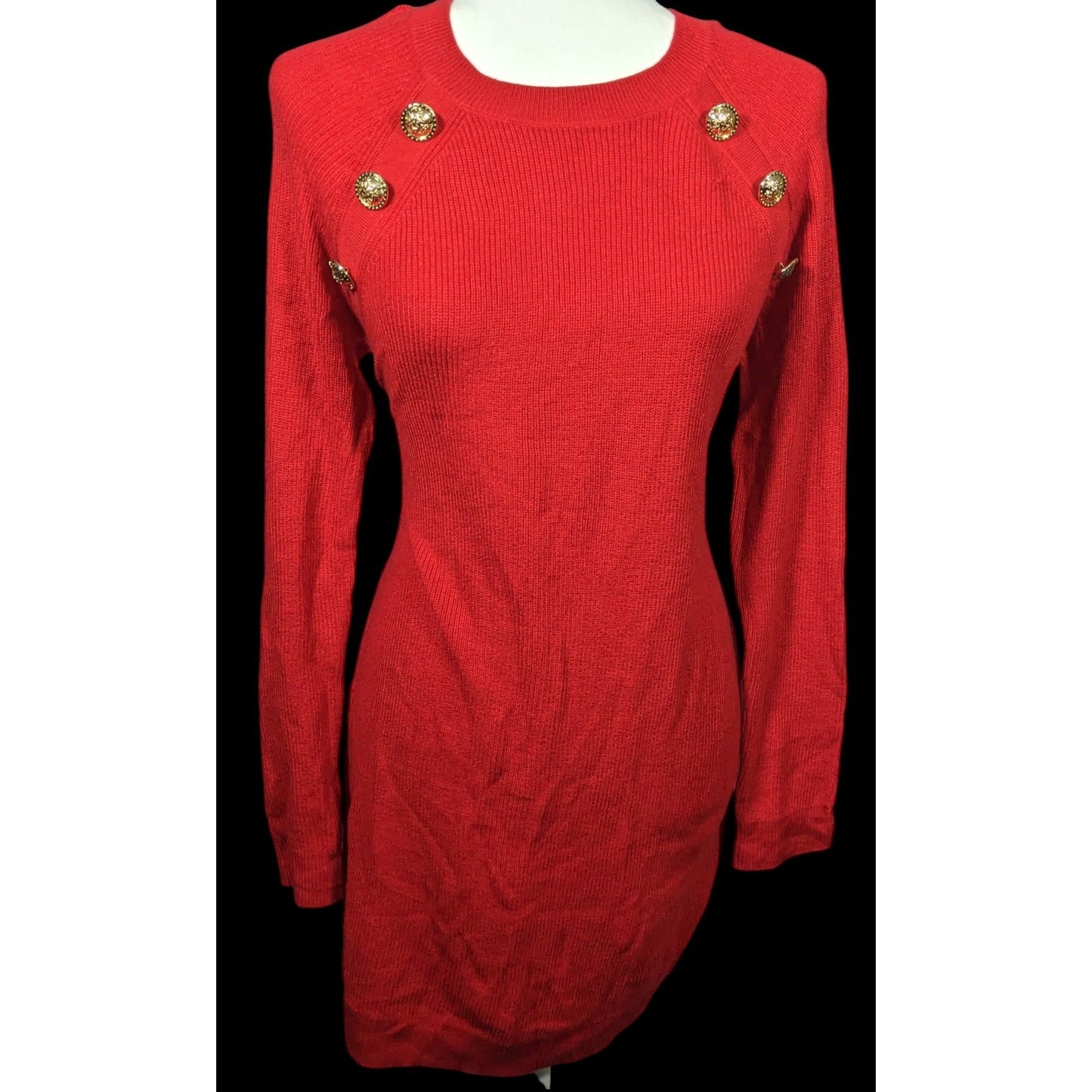 INC International Concepts Red With Gold Buttons Sweater Dress