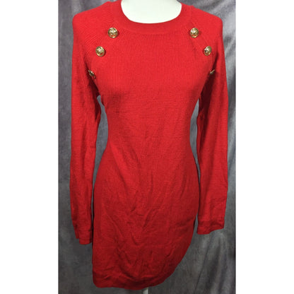 INC International Concepts Red With Gold Buttons Sweater Dress