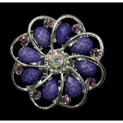 Fairycore Floral Gemmed Purple And Silver Tone Adjustable Ring
