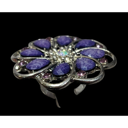 Fairycore Floral Gemmed Purple And Silver Tone Adjustable Ring