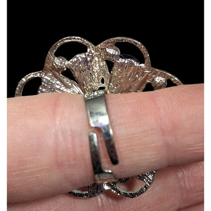 Fairycore Floral Gemmed Purple And Silver Tone Adjustable Ring