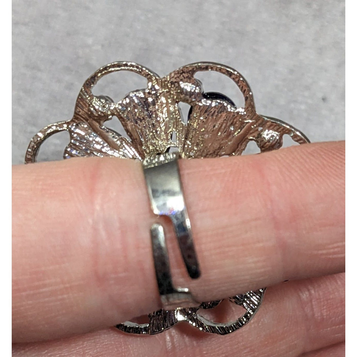 Fairycore Floral Gemmed Purple And Silver Tone Adjustable Ring