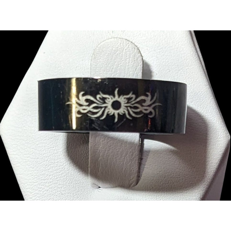 Black Stainless Steel Tribal Sun Design 316L Ring Size 10 1/2