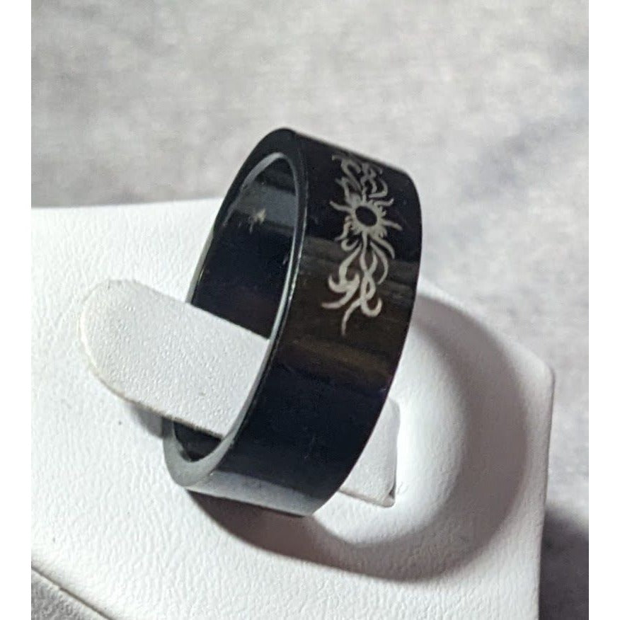 Black Stainless Steel Tribal Sun Design 316L Ring Size 10 1/2