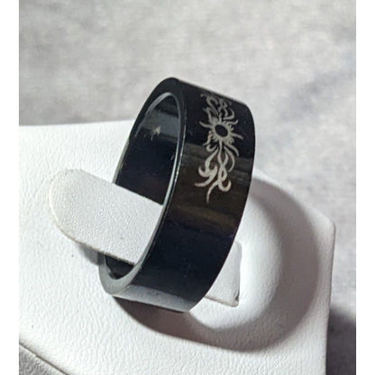 Black Stainless Steel Tribal Sun Design 316L Ring Size 10 1/2