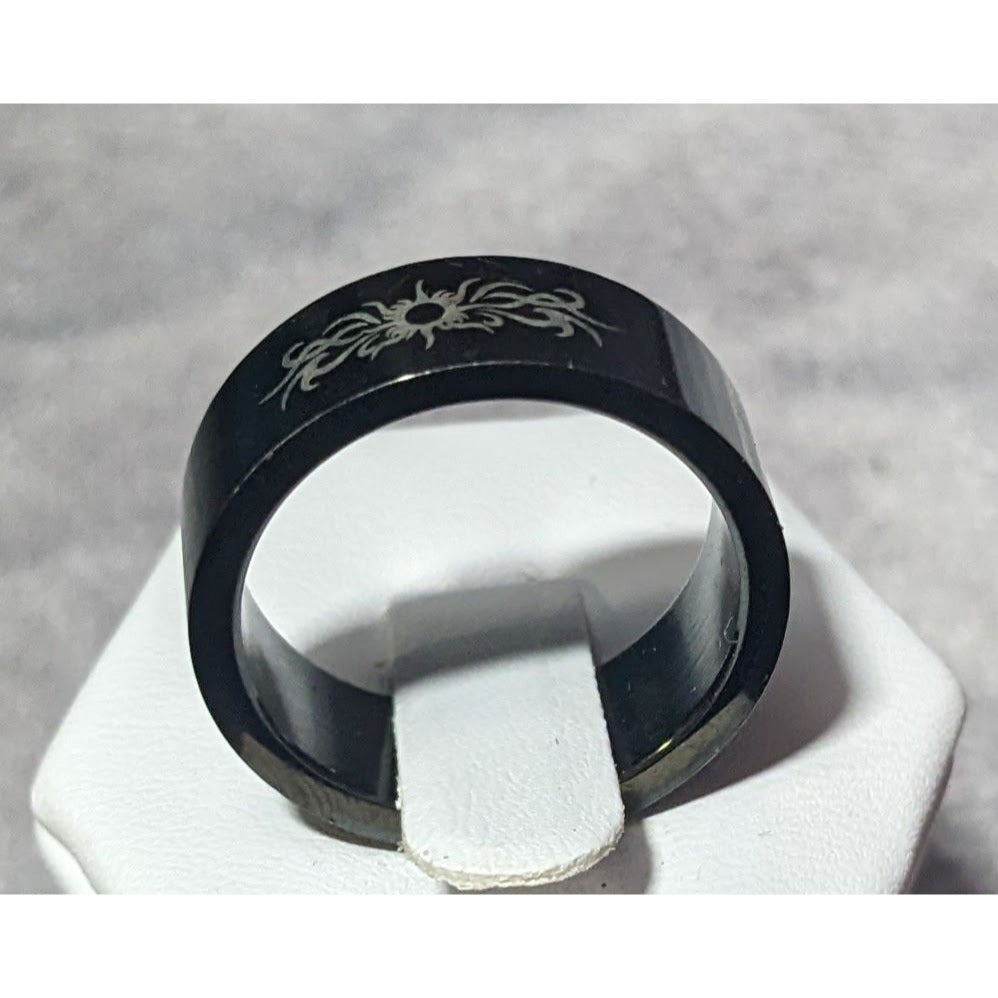 Black Stainless Steel Tribal Sun Design 316L Ring Size 10 1/2