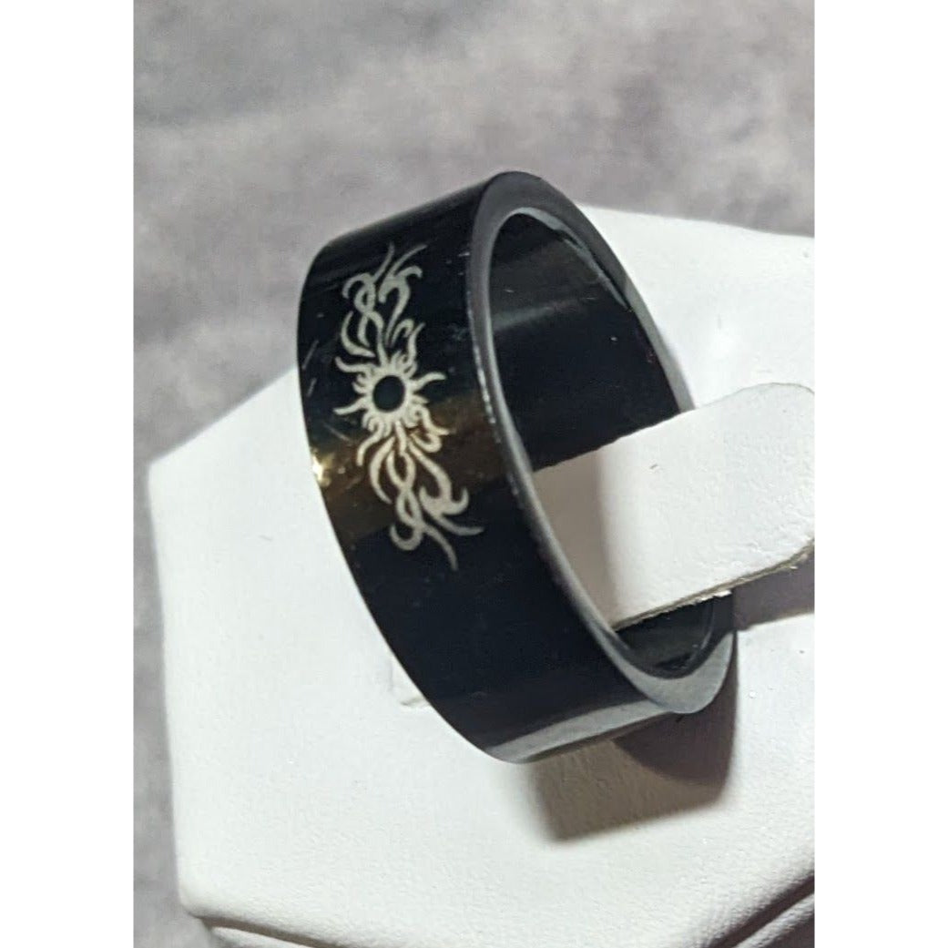 Black Stainless Steel Tribal Sun Design 316L Ring Size 10 1/2