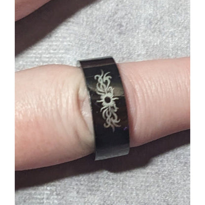 Black Stainless Steel Tribal Sun Design 316L Ring Size 10 1/2