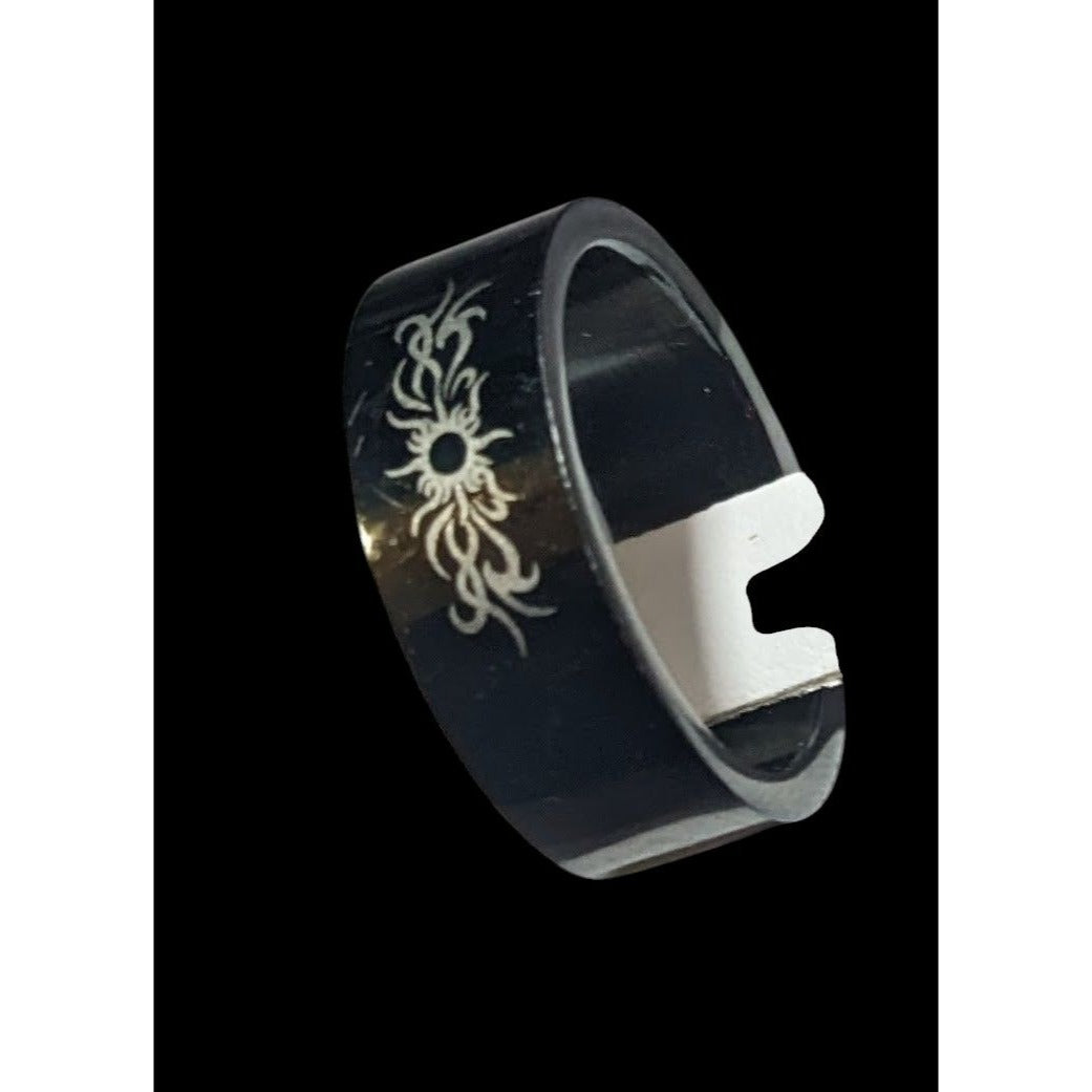 Black Stainless Steel Tribal Sun Design 316L Ring Size 10 1/2