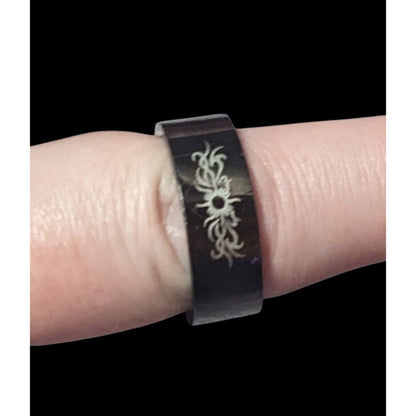 Black Stainless Steel Tribal Sun Design 316L Ring Size 10 1/2