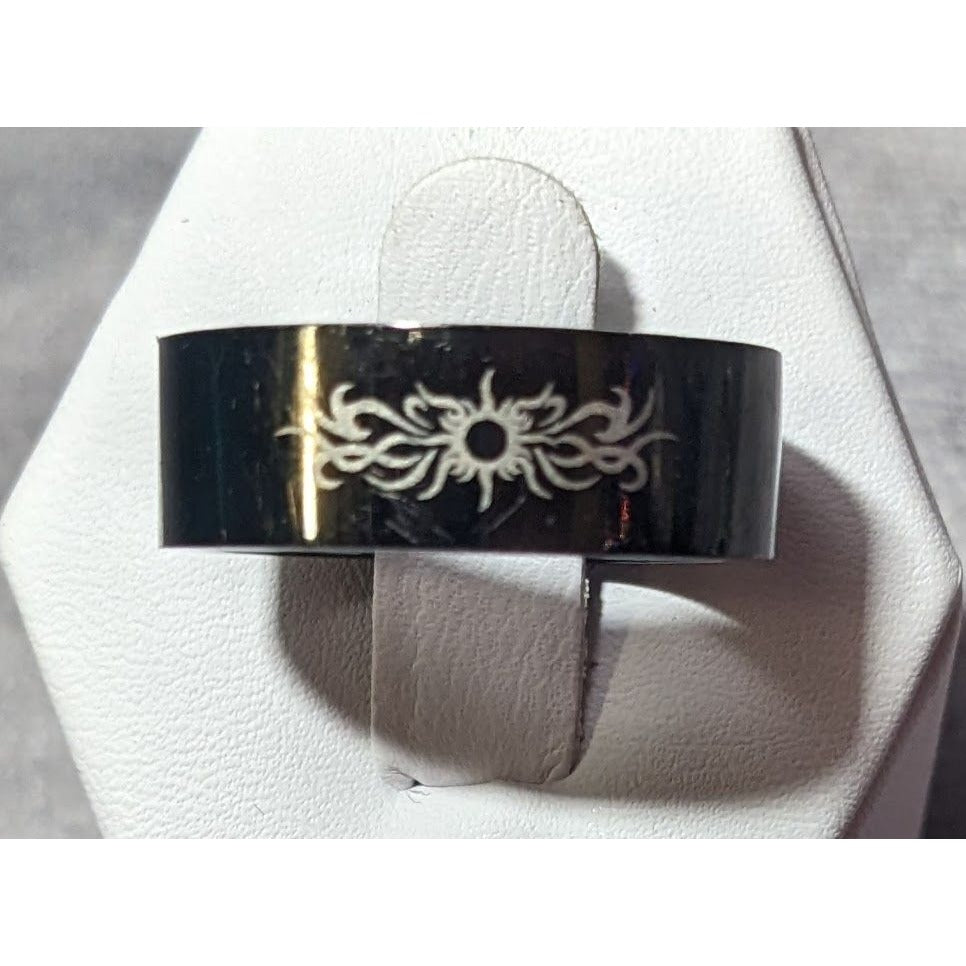 Black Stainless Steel Tribal Sun Design 316L Ring Size 10 1/2