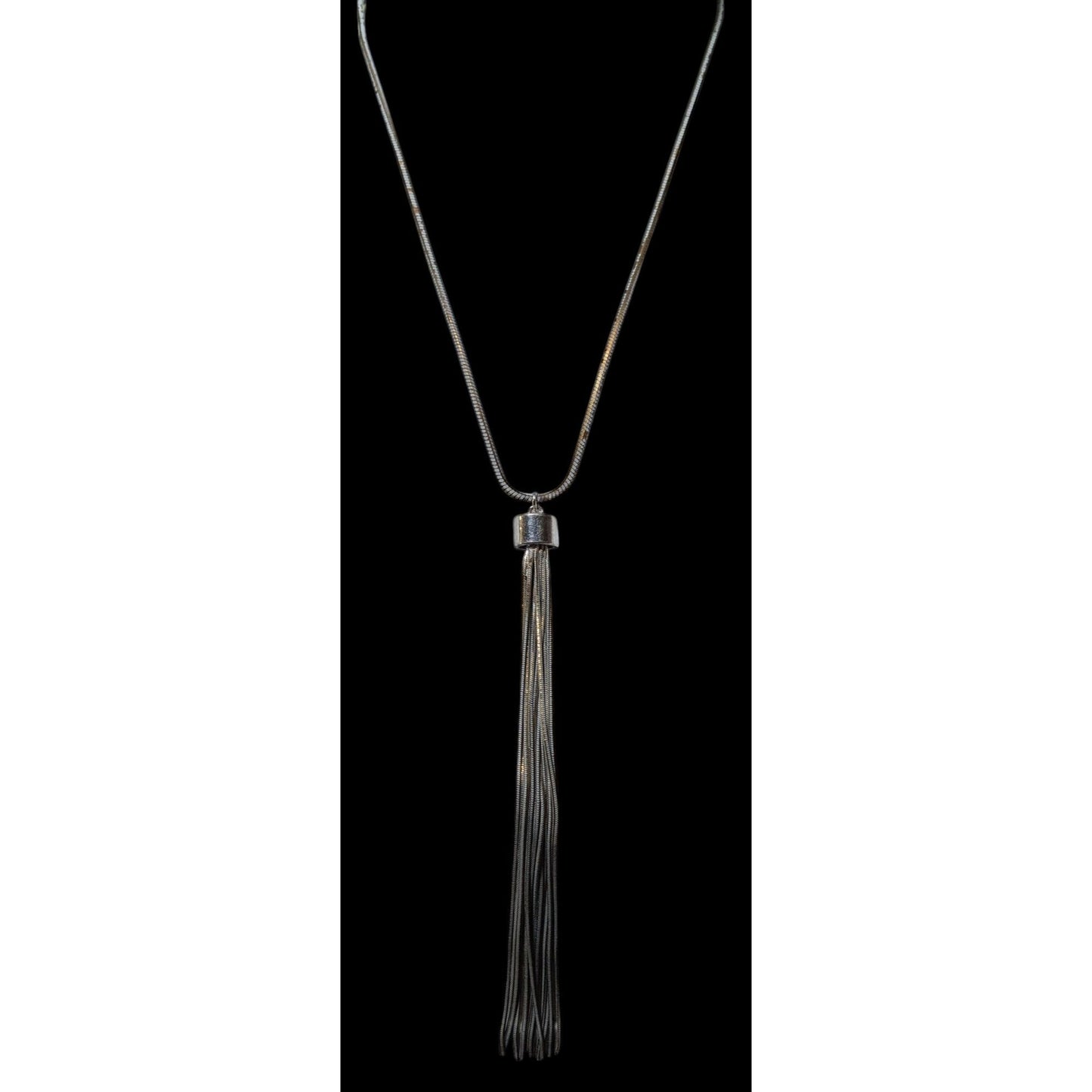 Jules Grey And Gold Tone Slinky Chain Tassel Necklace