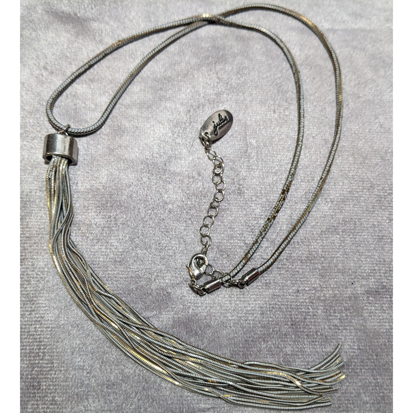 Jules Grey And Gold Tone Slinky Chain Tassel Necklace