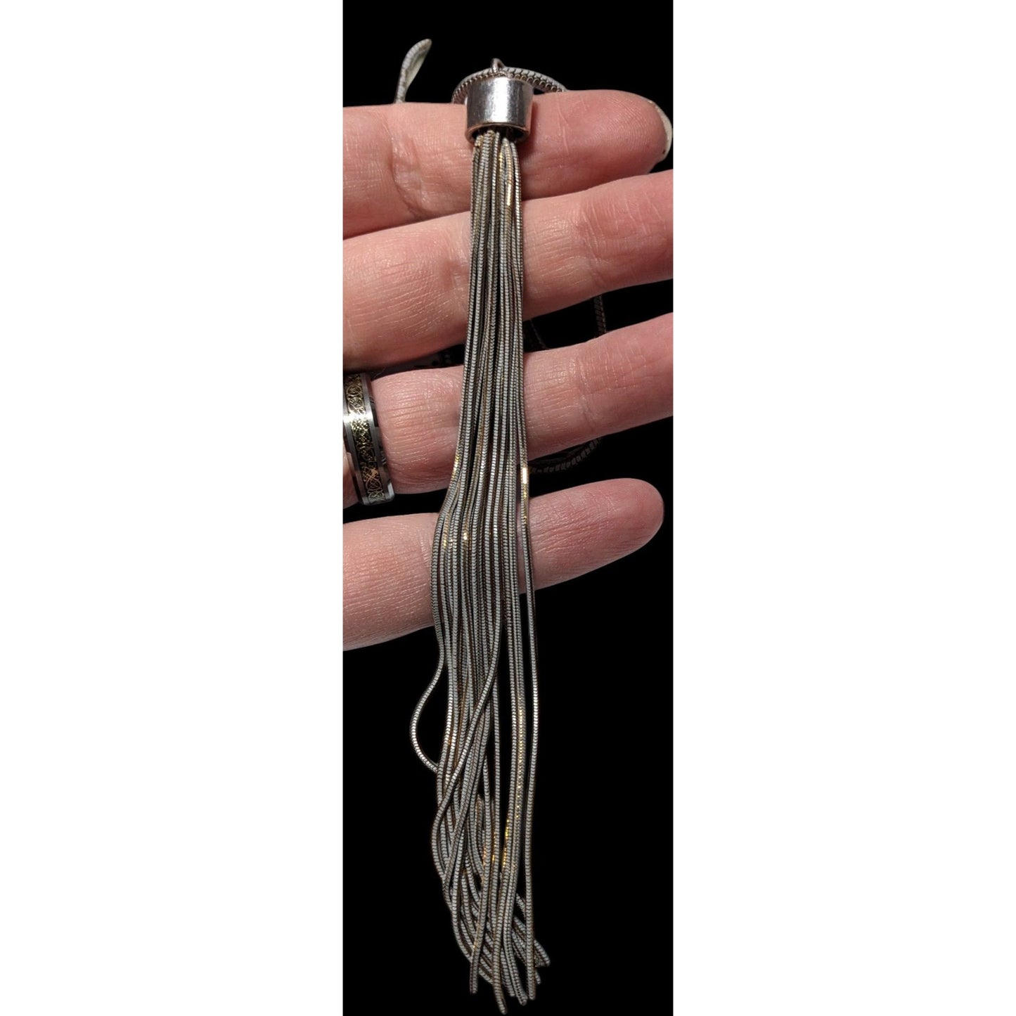 Jules Grey And Gold Tone Slinky Chain Tassel Necklace