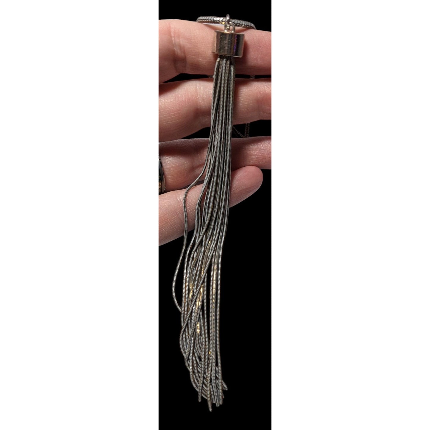 Jules Grey And Gold Tone Slinky Chain Tassel Necklace