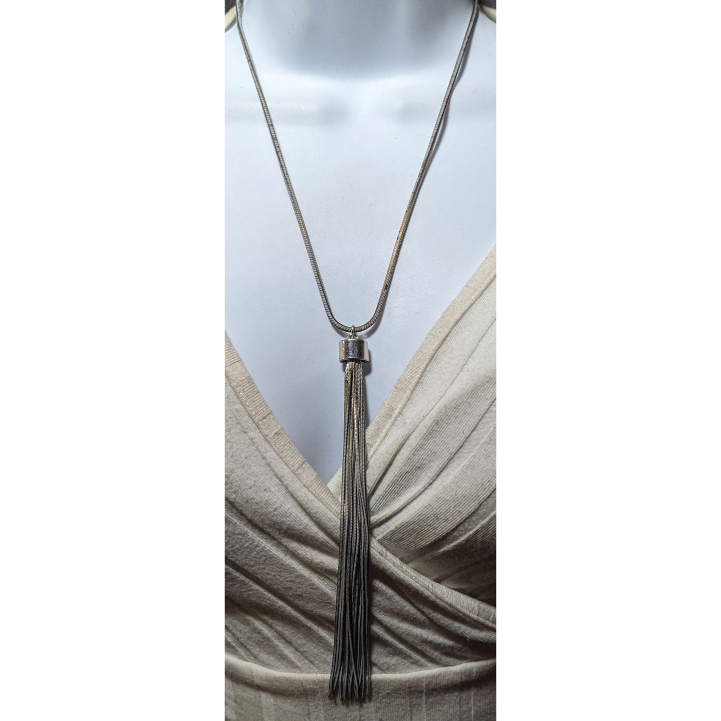 Jules Grey And Gold Tone Slinky Chain Tassel Necklace