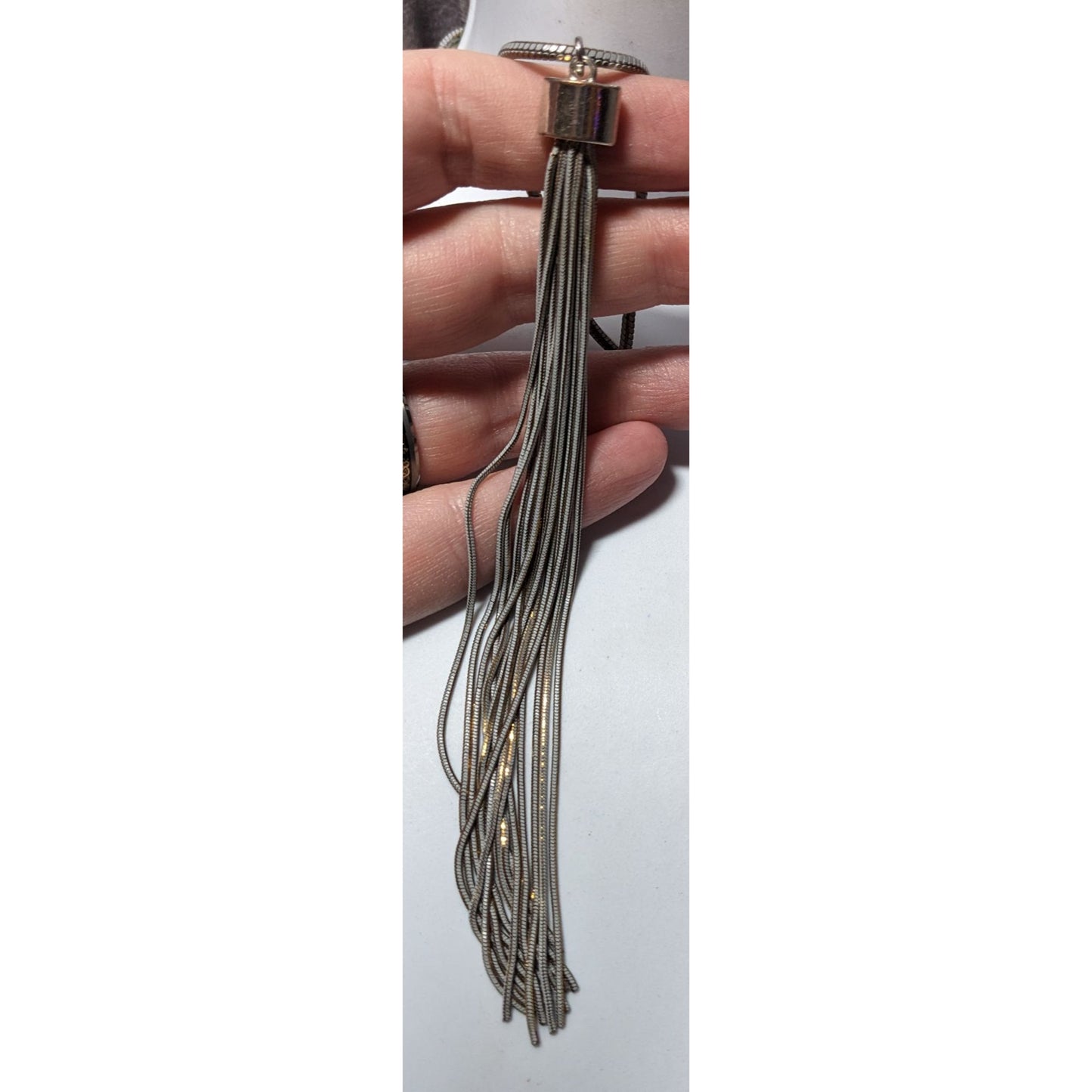 Jules Grey And Gold Tone Slinky Chain Tassel Necklace