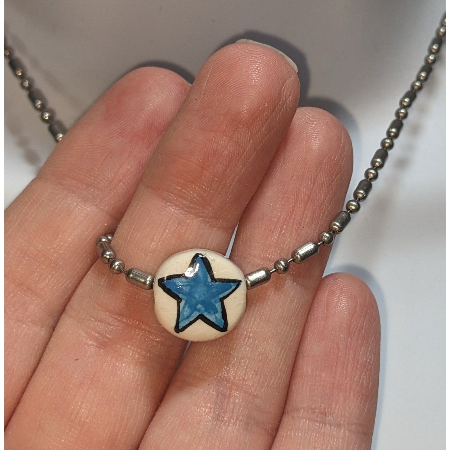 Hand-Painted Blue Star Necklace