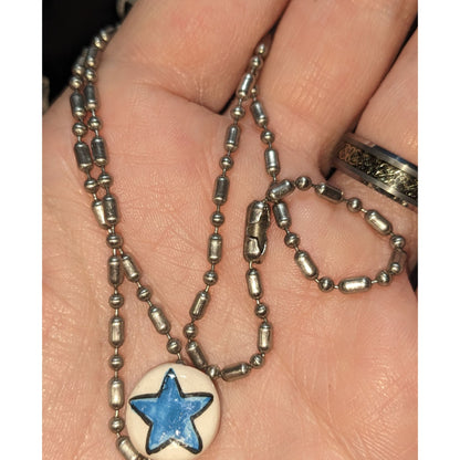 Hand-Painted Blue Star Necklace