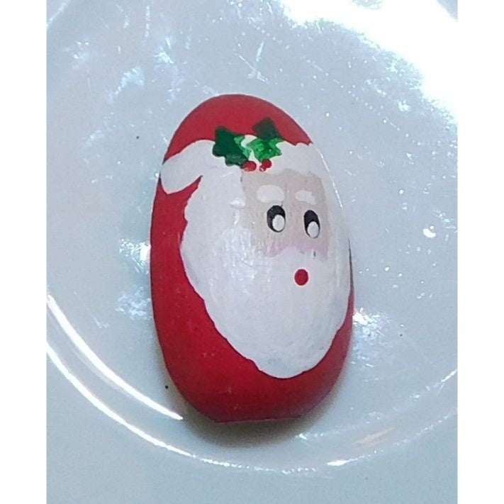 Handmade Wooden Santa Painted Oval Shaped Brooch