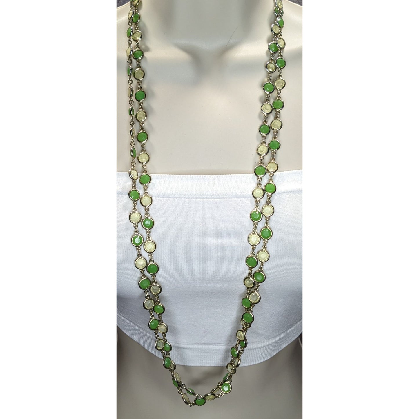 Vintage Talbots Layered Necklace Glass Acrylic Gems Green Yellow Retro