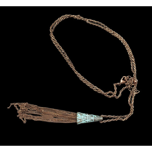 Bohemian Copper Tone Southwestern Patterned Tassel Necklace