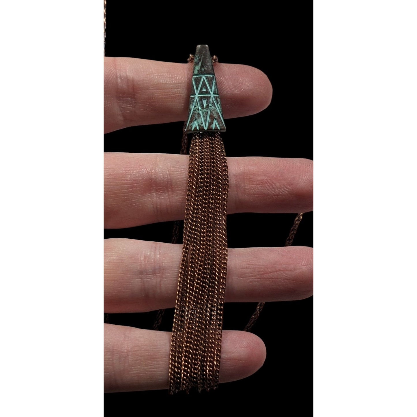 Bohemian Copper Tone Southwestern Patterned Tassel Necklace