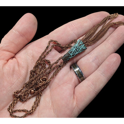 Bohemian Copper Tone Southwestern Patterned Tassel Necklace