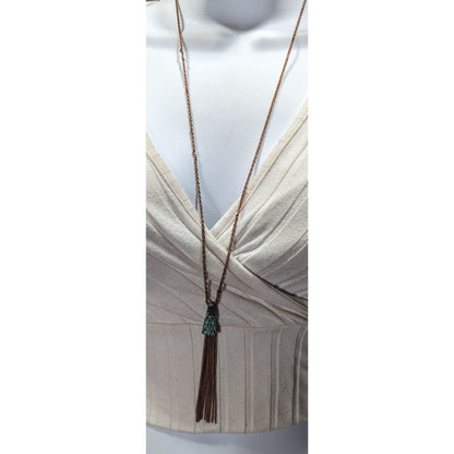 Bohemian Copper Tone Southwestern Patterned Tassel Necklace
