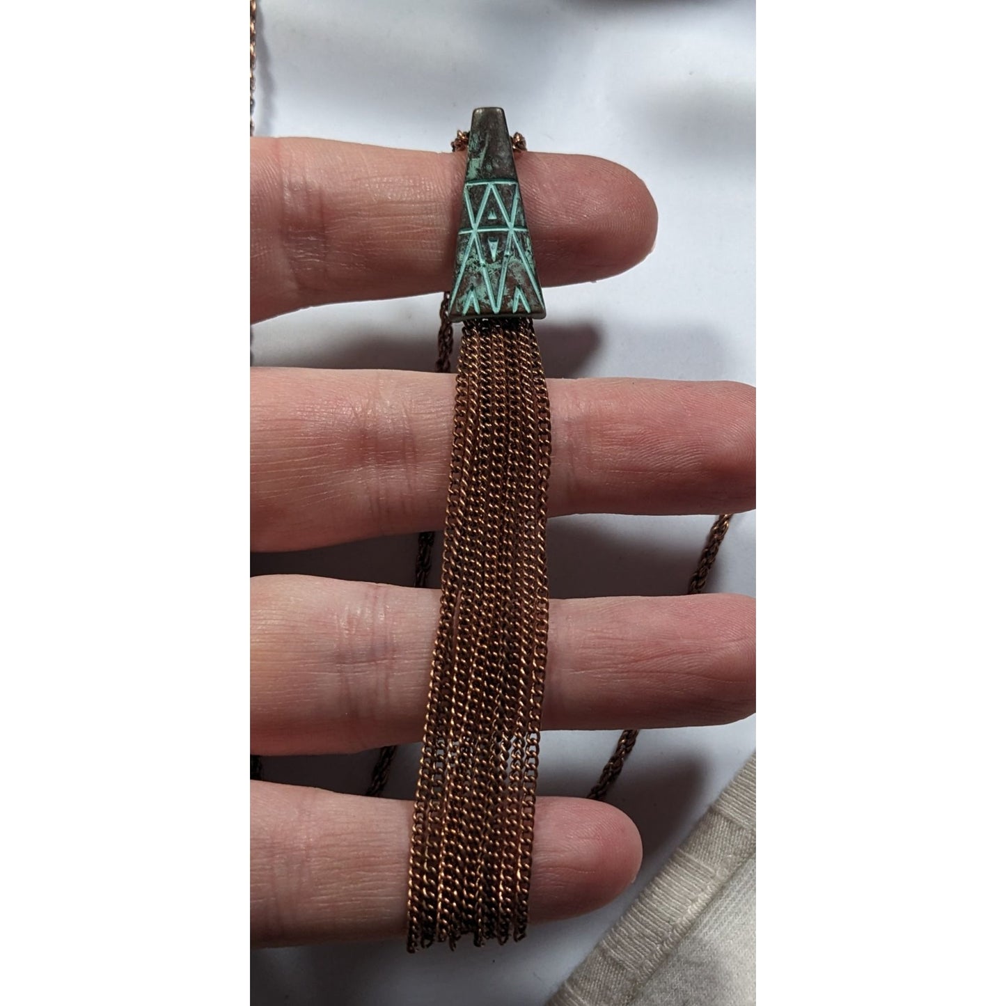 Bohemian Copper Tone Southwestern Patterned Tassel Necklace