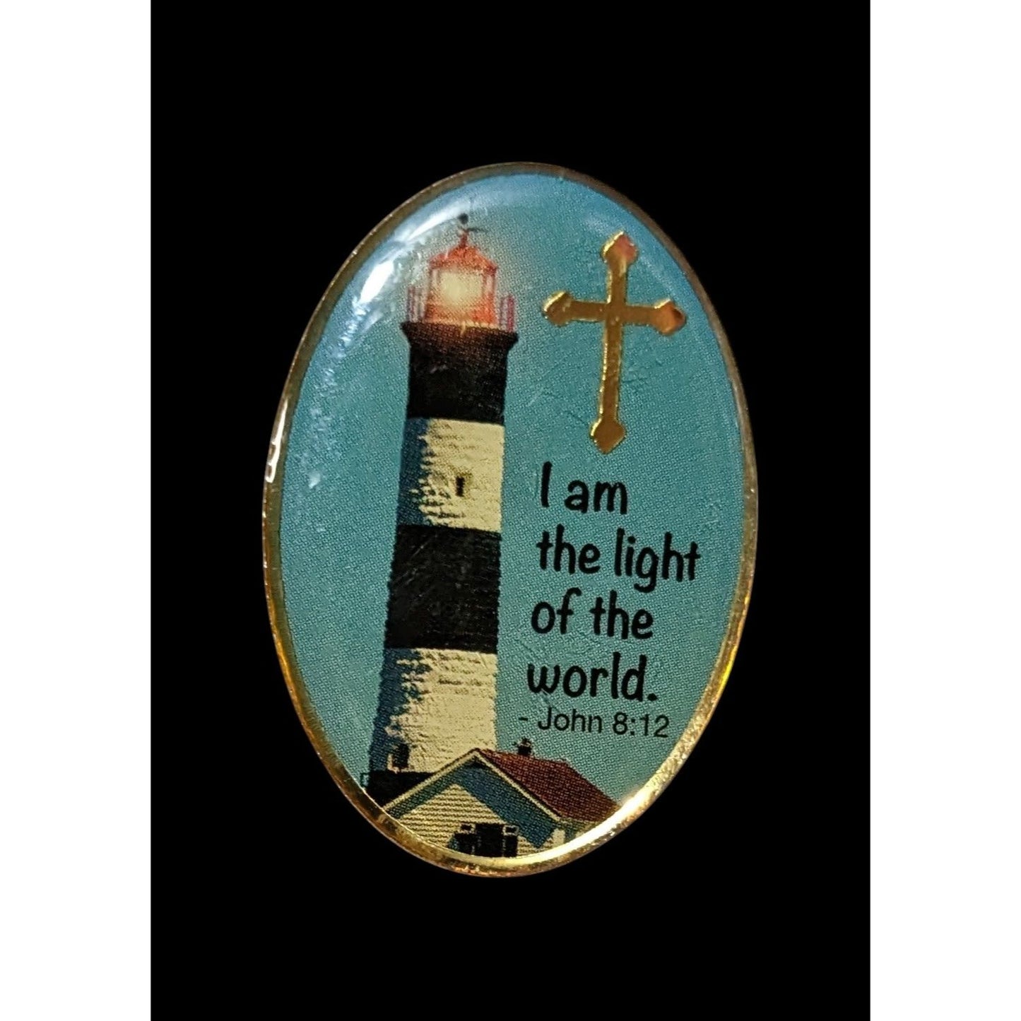 Light House Religious Themed Blue And Gold Lapel Pin