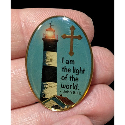 Light House Religious Themed Blue And Gold Lapel Pin