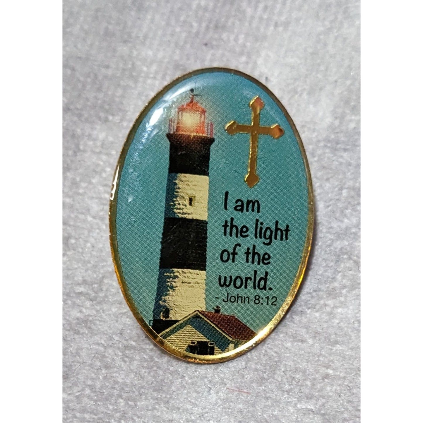 Light House Religious Themed Blue And Gold Lapel Pin