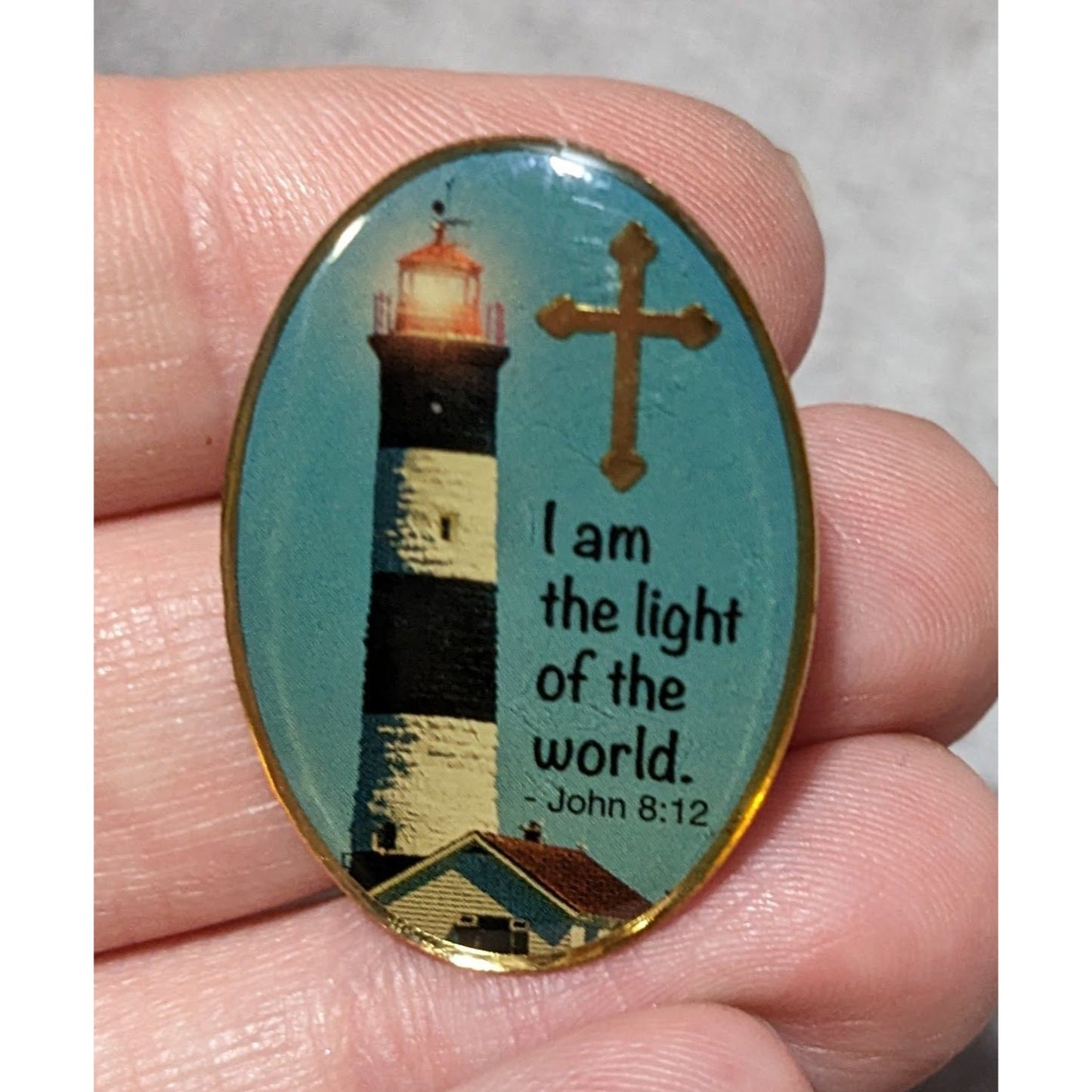 Light House Religious Themed Blue And Gold Lapel Pin