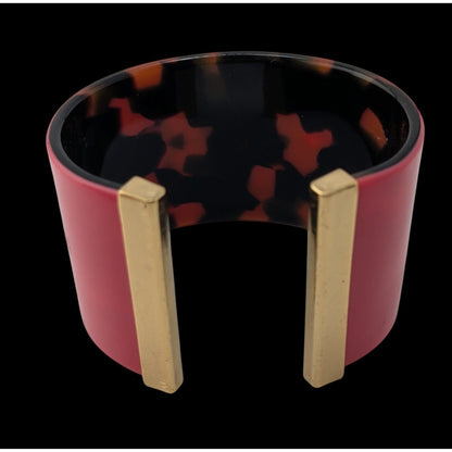 Preppy Monogram B Cuff Bracelet Pink Tortoiseshell Gold Tone Wide Statement