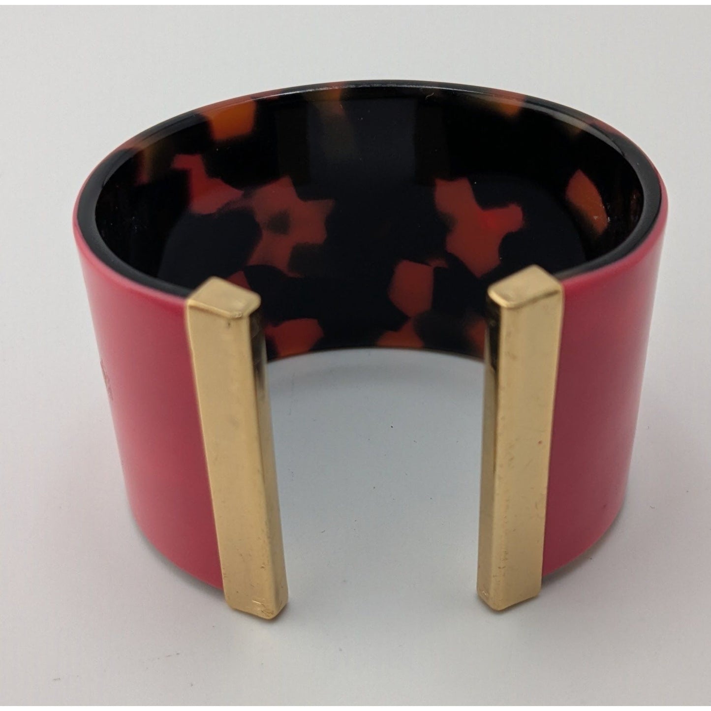 Preppy Monogram B Cuff Bracelet Pink Tortoiseshell Gold Tone Wide Statement
