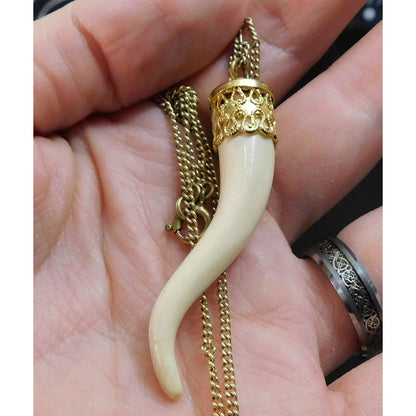 Vintage Carved Faux Tusk Pendant Necklace