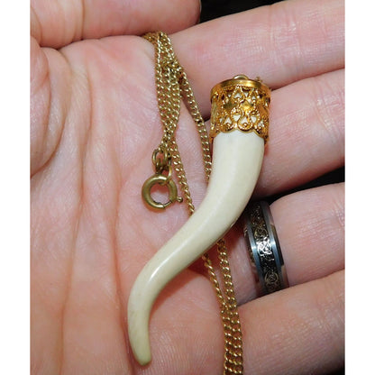 Vintage Carved Faux Tusk Pendant Necklace