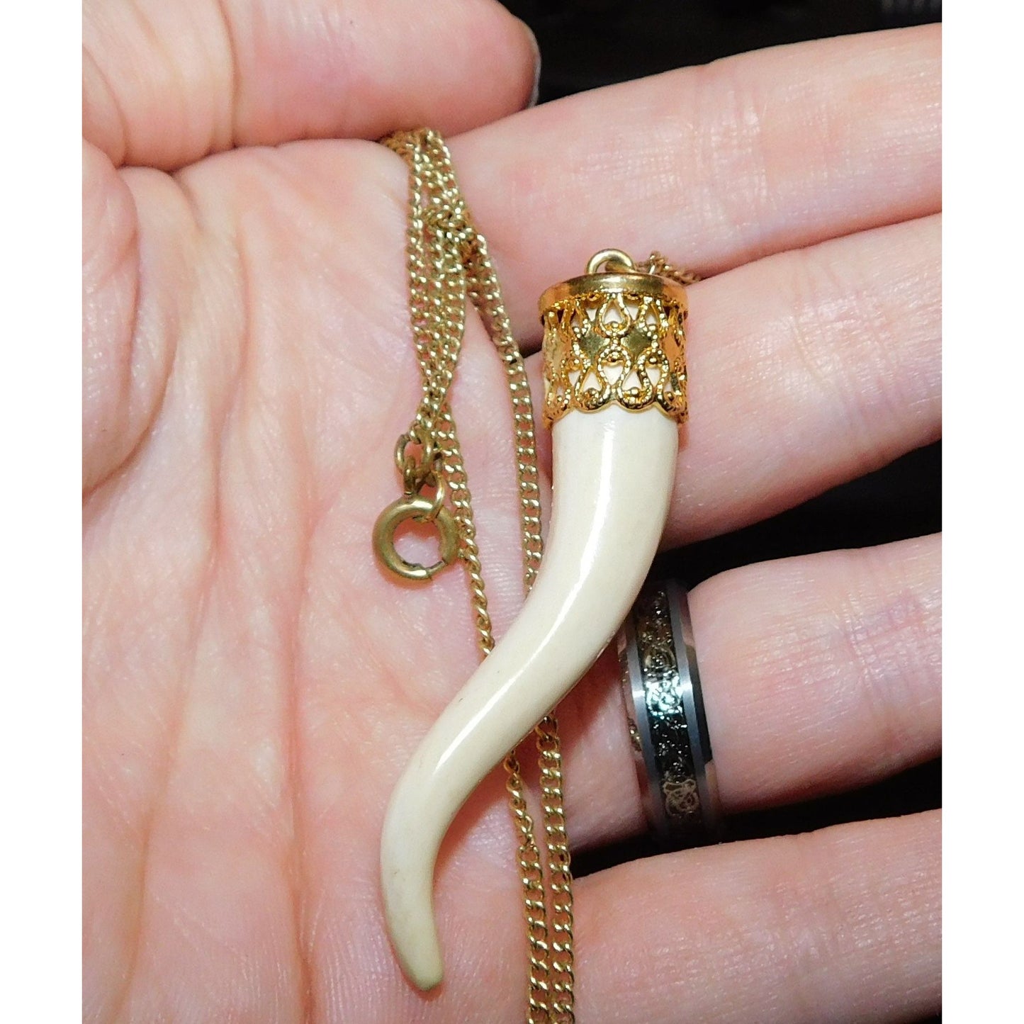 Vintage Carved Faux Tusk Pendant Necklace