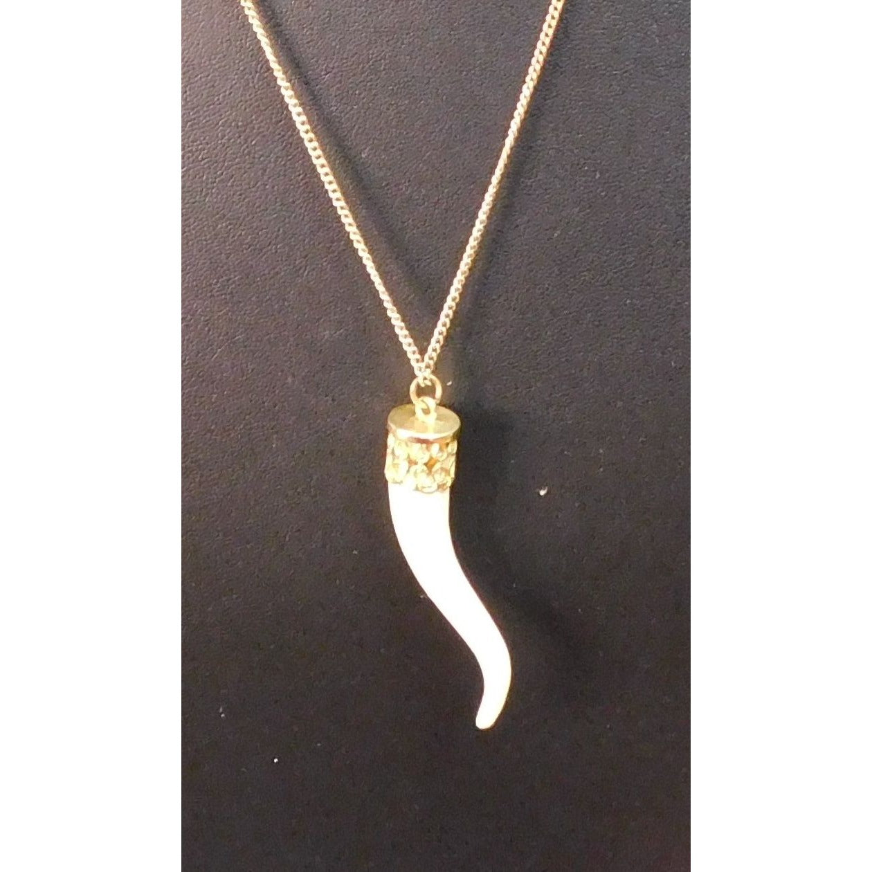 Vintage Carved Faux Tusk Pendant Necklace