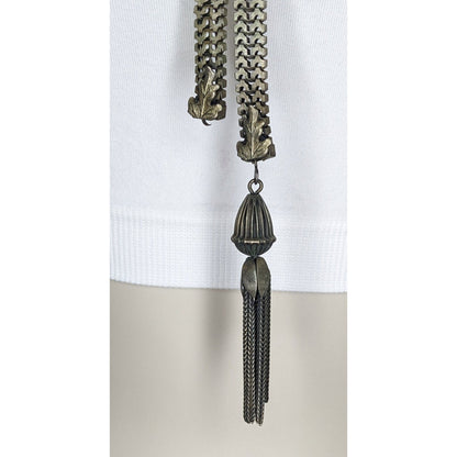 Vintage Dimensional Floral & Oak Leaf Bolo Necklace With Tassel