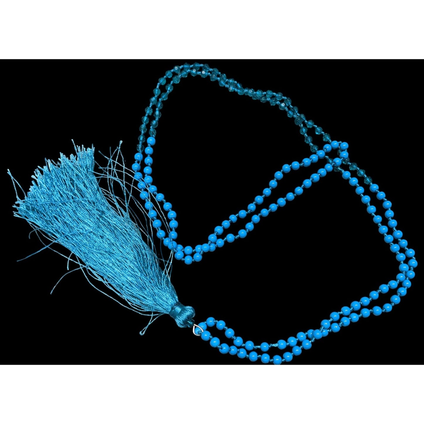 Blue Beaded Necklace With Tassel  Pendant