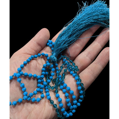 Blue Beaded Necklace With Tassel  Pendant