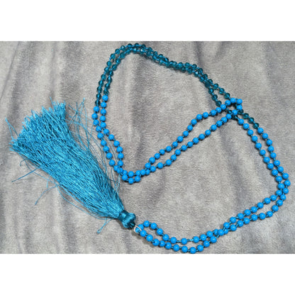 Blue Beaded Necklace With Tassel  Pendant