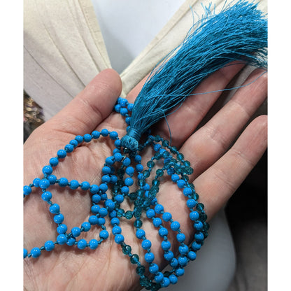 Blue Beaded Necklace With Tassel  Pendant