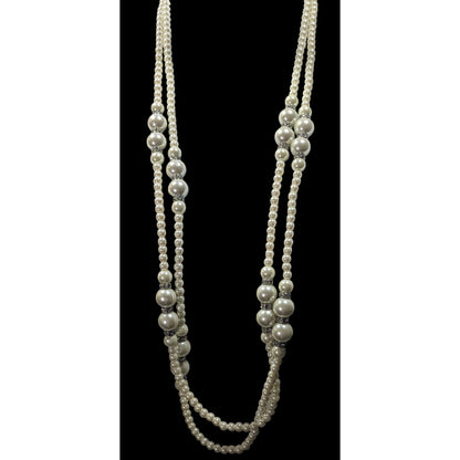 Midcentury Glam Multilayer Faux Pearl Necklace With Rhinestone Rondelle Accents